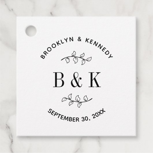 Pret Monogram Bloemige Botanische Trouw Koppel Naa Bedankjes Labels (Voorkant)