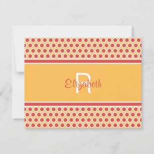 Pret Monogram Geel Rood Wit Geometrisch Patroon Notitiekaartje