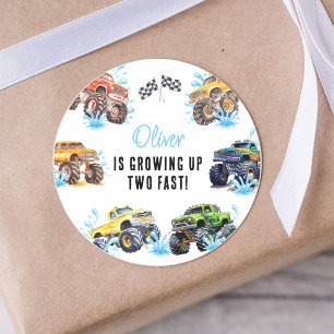Pret Monster Truck 2e Verjaardag Zwembad Feestje Ronde Sticker