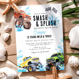 Pret Monster Truck 3e Verjaardag Zwembad Feestje Kaart