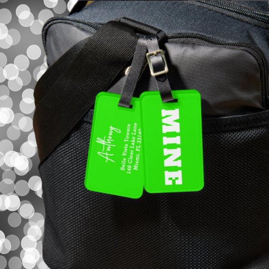 Pret Neon Groen Wit MINE Aangepaste Bagage Label