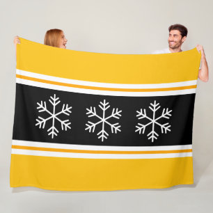 Pret Nordisch Zwart Oranje Strepen Witte Sneeuwvlo Fleece Deken