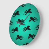 Pret Octopus Silhouetten op Groen Grote Klok (Hoek)