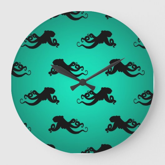 Pret Octopus Silhouetten op Groen Grote Klok (Voorkant)