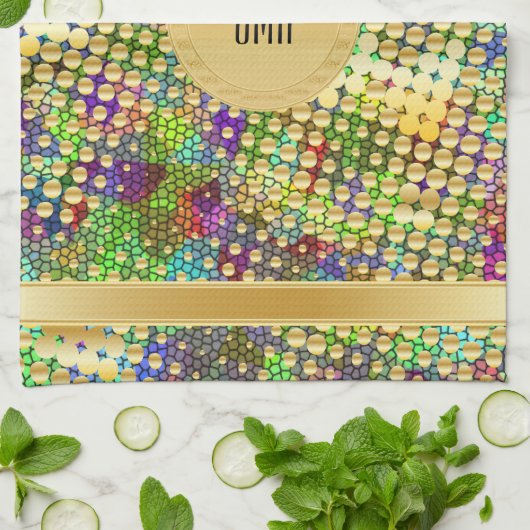 Pret Psychedelisch met Splatter van Gouden Stip Theedoek (Gevouwen)