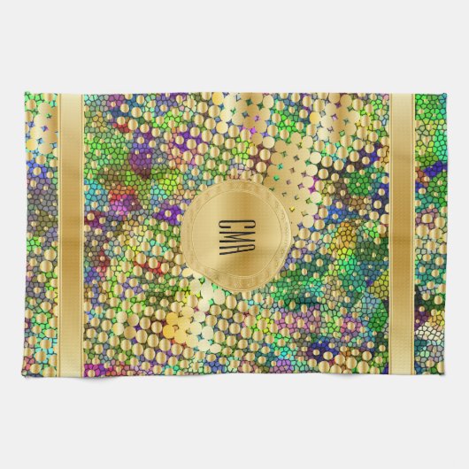 Pret Psychedelisch met Splatter van Gouden Stip Theedoek (Horizontaal)