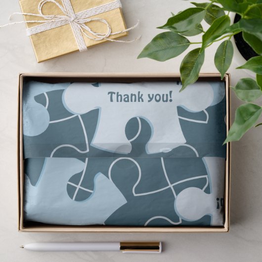 Pret puzzelstuk in het blauw "Dank je!" Tissuepapier (Geschenk)