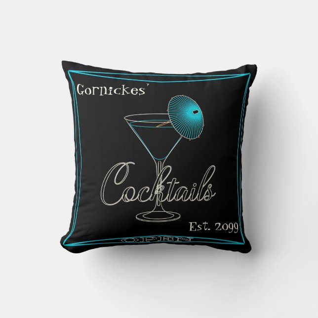 Pret Retro Aqua Cocktailbar Pub Kussen (Voorkant)