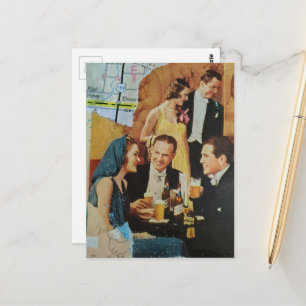 Pret-Retrofeest Mixed Media Collage Briefkaart