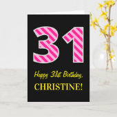 Pret Roze Gestreepte "31"; Gelukkige 31ste Kaart (Gele Bloem)