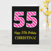 Pret Roze Gestreepte "55"; Gelukkige 55ste Kaart (Gele Bloem)