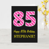 Pret Roze Gestreepte "85"; Gelukkige 85ste Kaart (Gele Bloem)