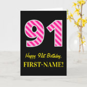 Pret Roze Gestreepte "91"; Gelukkige 91ste Kaart (Gele Bloem)