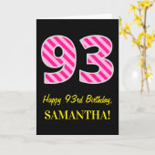 Pret Roze Gestreepte "93"; Gelukkige 93ste Kaart (Gele Bloem)