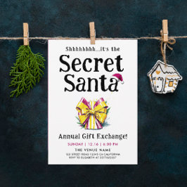 Pret Secret Santa Kleurrijke Cadeau Lint Waterverf Kaart