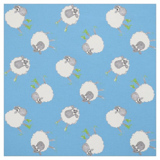 Pret Sheep op Blauwe Stof met Patroon (Swatch)
