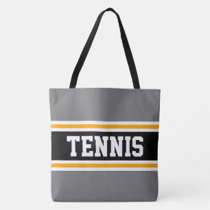 Pret Sportief Grijs Zwart Wit Oranje TENNIS Strepe Tote Bag