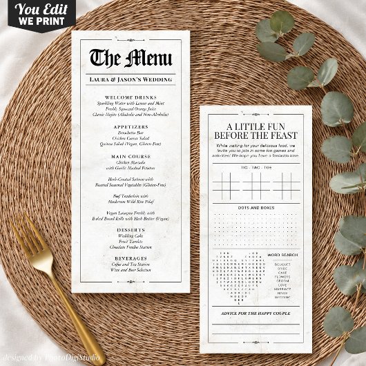 Pret-tig Huwelijksmenu met HuwelijksSpelen Krant Menu