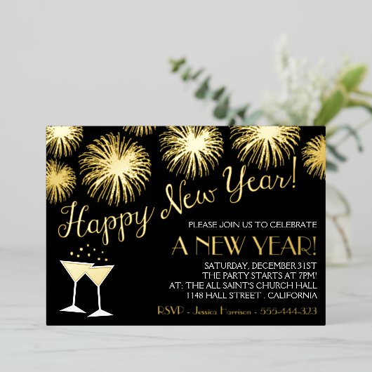 Pret & trendy oudjaarsfeest Feestelijk echt Folie Uitnodiging (Staand Voorkant)