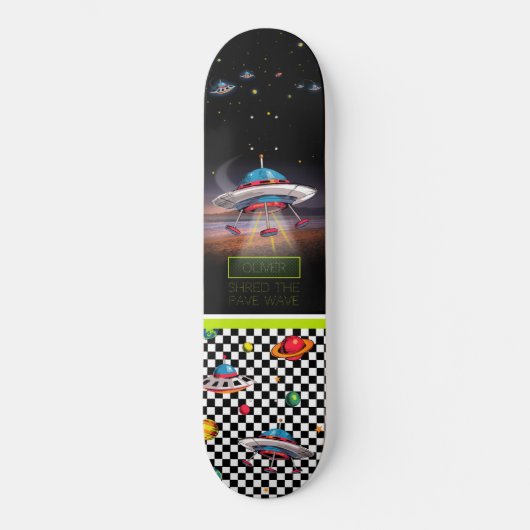 Pret Vliegende Schotel Met Planeten Persoonlijk Skateboard (Voorkant)