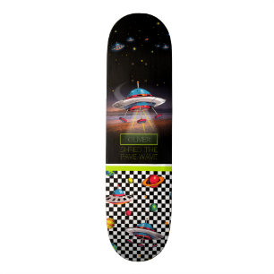 Pret Vliegende Schotel Met Planeten Persoonlijk Skateboard