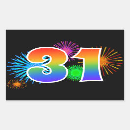 Pret vuurwerk + regenboogpatroon "31" Evenementsnu Rechthoekige Sticker