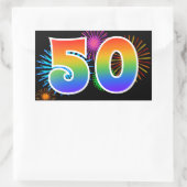 Pret vuurwerk + regenboogpatroon "50" evenement-nu rechthoekige sticker (Tas)