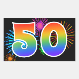 Pret vuurwerk + regenboogpatroon "50" evenement-nu rechthoekige sticker
