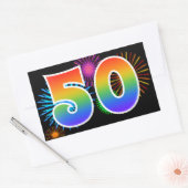 Pret vuurwerk + regenboogpatroon "50" evenement-nu rechthoekige sticker (Envelop)