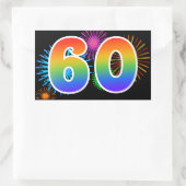 Pret vuurwerk + regenboogpatroon "60" evenement-nu rechthoekige sticker (Tas)