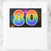 Pret vuurwerk + regenboogpatroon "80" evenementnum rechthoekige sticker (Tas)