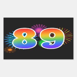 Pret vuurwerk + Regenboogpatroon "89" Evenementnum Rechthoekige Sticker