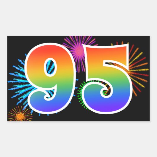 Pret vuurwerk + regenboogpatroon "95" Evenementsnu Rechthoekige Sticker (Voorkant)