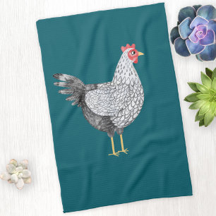 Pret Wyandotte Kip Hen Aquarel Turkoois Groen Theedoek