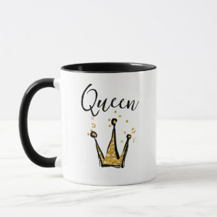Pret zwarte en gouden koningin glitters kroon koff mok