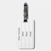 Pret zwarte kat valt om bagagelabel (Achterkant verticaal)