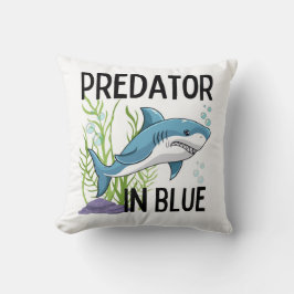pretator in blue , shark, cartoon style kussen