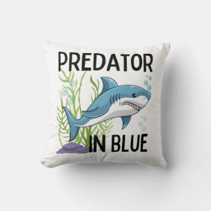 pretator in blue , shark, cartoon style kussen
