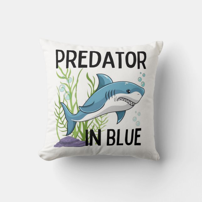 pretator in blue , shark, cartoon style kussen (Voorkant)