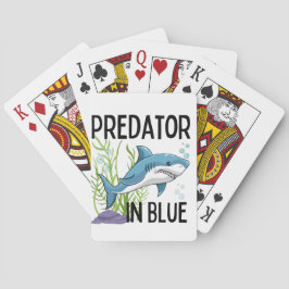 pretator in het blauw, haai, cartoonstijl pokerkaarten