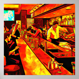 Pretbar scène   Bartender en klanten Poster