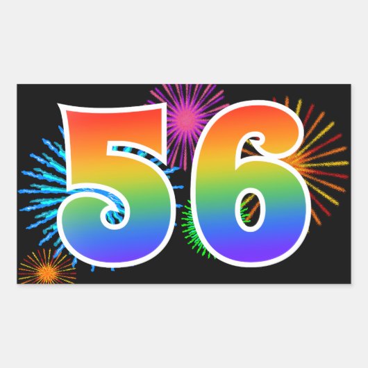 Pretbed Pyro + Regenboog Patroon "56" Evenement Nu Rechthoekige Sticker (Voorkant)