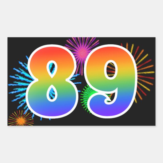 Pretbed Pyro + Regenboog Patroon "89" Evenement Nu Rechthoekige Sticker (Voorkant)