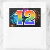 Pretbed Pyrotechniek + Regenboog Patroon "12" Even Rechthoekige Sticker (Tas)