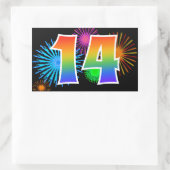Pretbed Pyrotechniek + Regenboog Patroon "14" Even Rechthoekige Sticker (Tas)