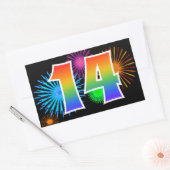 Pretbed Pyrotechniek + Regenboog Patroon "14" Even Rechthoekige Sticker (Envelop)