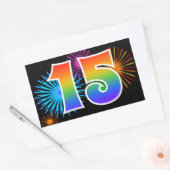 Pretbed Pyrotechniek + Regenboog Patroon "15" Even Rechthoekige Sticker (Envelop)