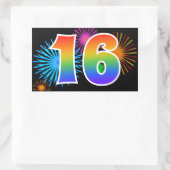 Pretbed Pyrotechniek + Regenboog Patroon "16" Even Rechthoekige Sticker (Tas)