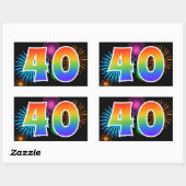 Pretbed Pyrotechniek + Regenboog Patroon "40" Even Rechthoekige Sticker (Vel)