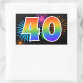 Pretbed Pyrotechniek + Regenboog Patroon "40" Even Rechthoekige Sticker (Tas)